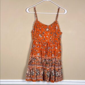 Urban Outfitters Women’s Boho Floral Print Orange Multicolor Tank Mini Dress